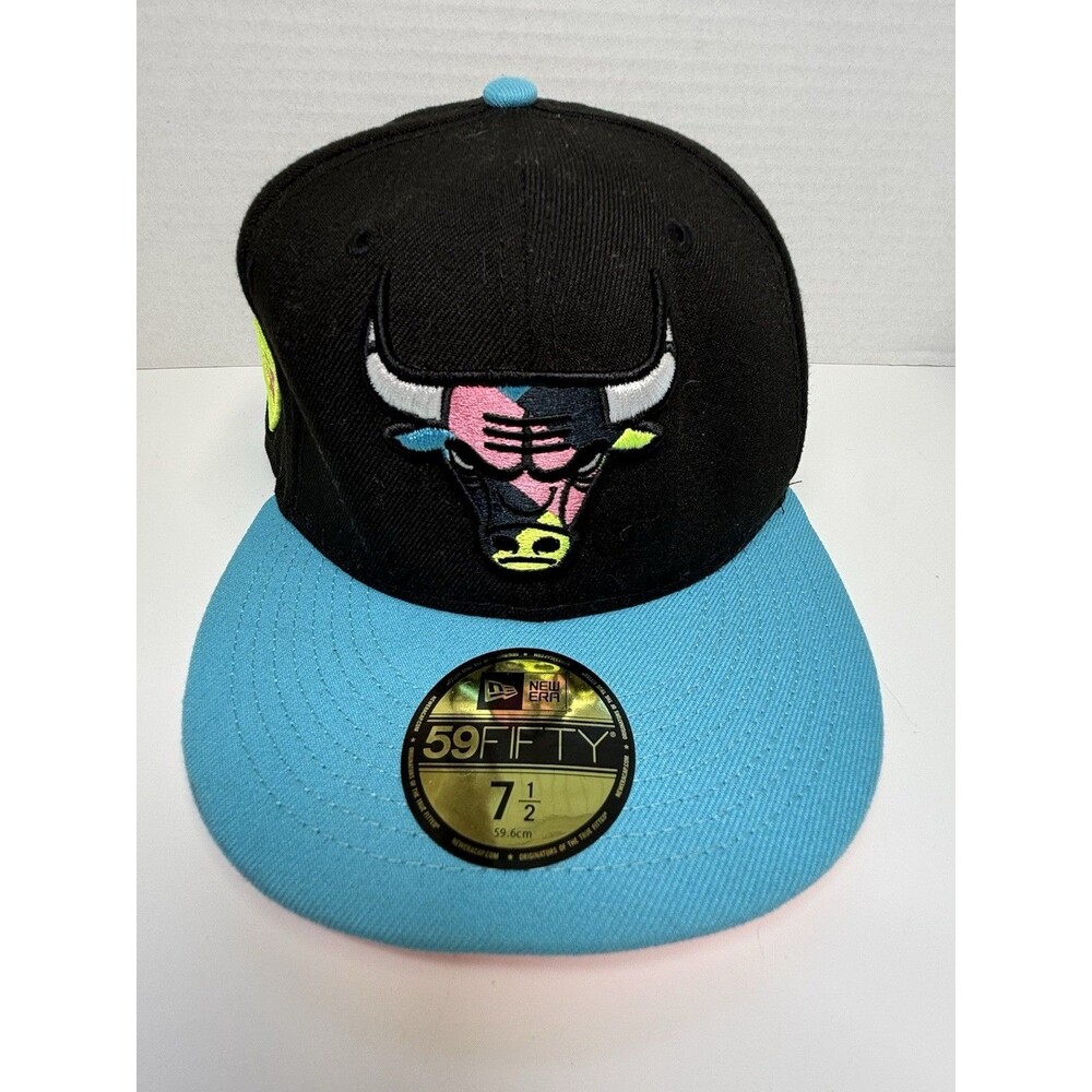New Era 59FIFTY Men’s Chicago Bulls Black Teal Vice City Fitted Hat Cap Sz 7 1/2